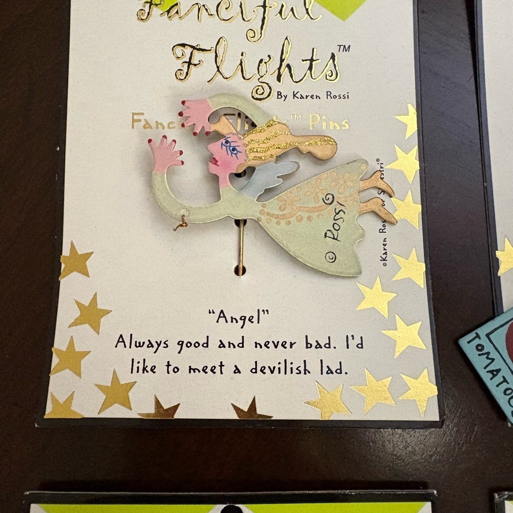 Fanciful Flights By Karen Rossi Brooches Lot Of 4 Shopper Teacher Gardener Angel - Picture 2 of 6